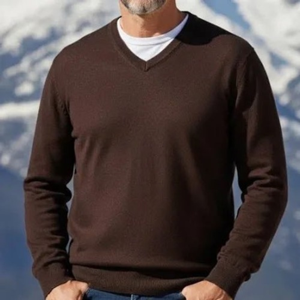 Daniel Bishop Mens Brown 100% 2 Ply Cashmere V-Neck Sweater Size Large‎ L Solid
